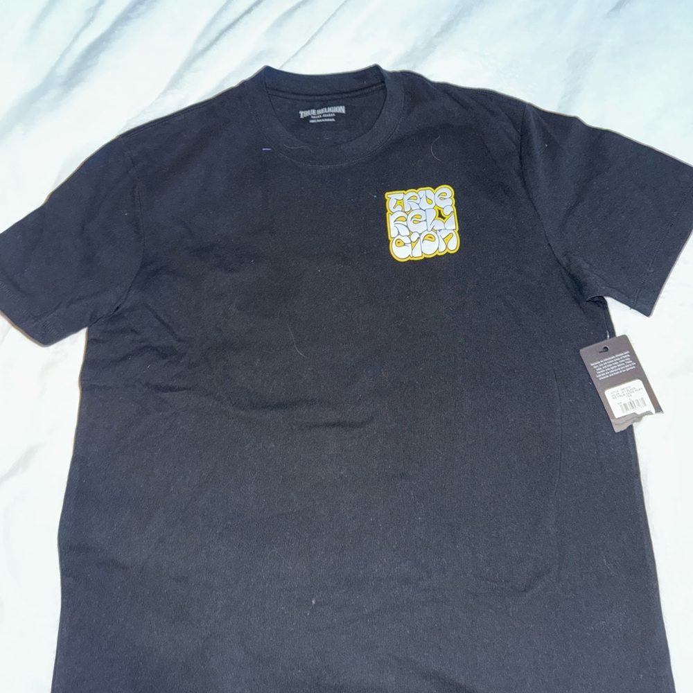 True Religion Black Tee with Yellow Graphic